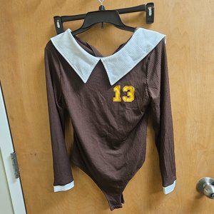 Shein 0XL brown varsity bodysuit